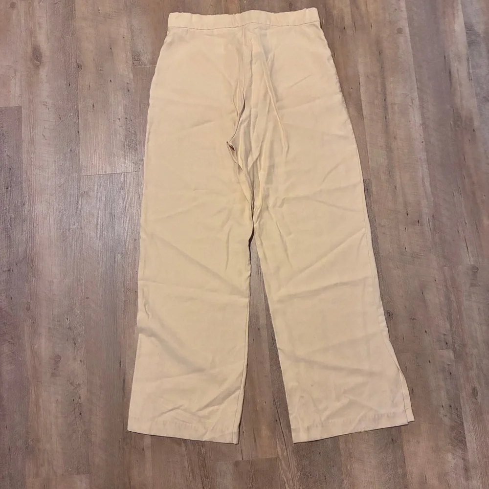 H&M Beige Straight-Cut Wide Leg Trousers
